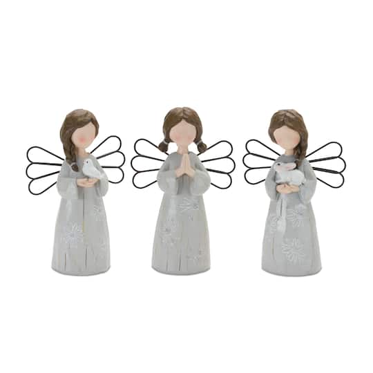 6" Floral Etched Angel Figurine Set By Melrose | Michaels®